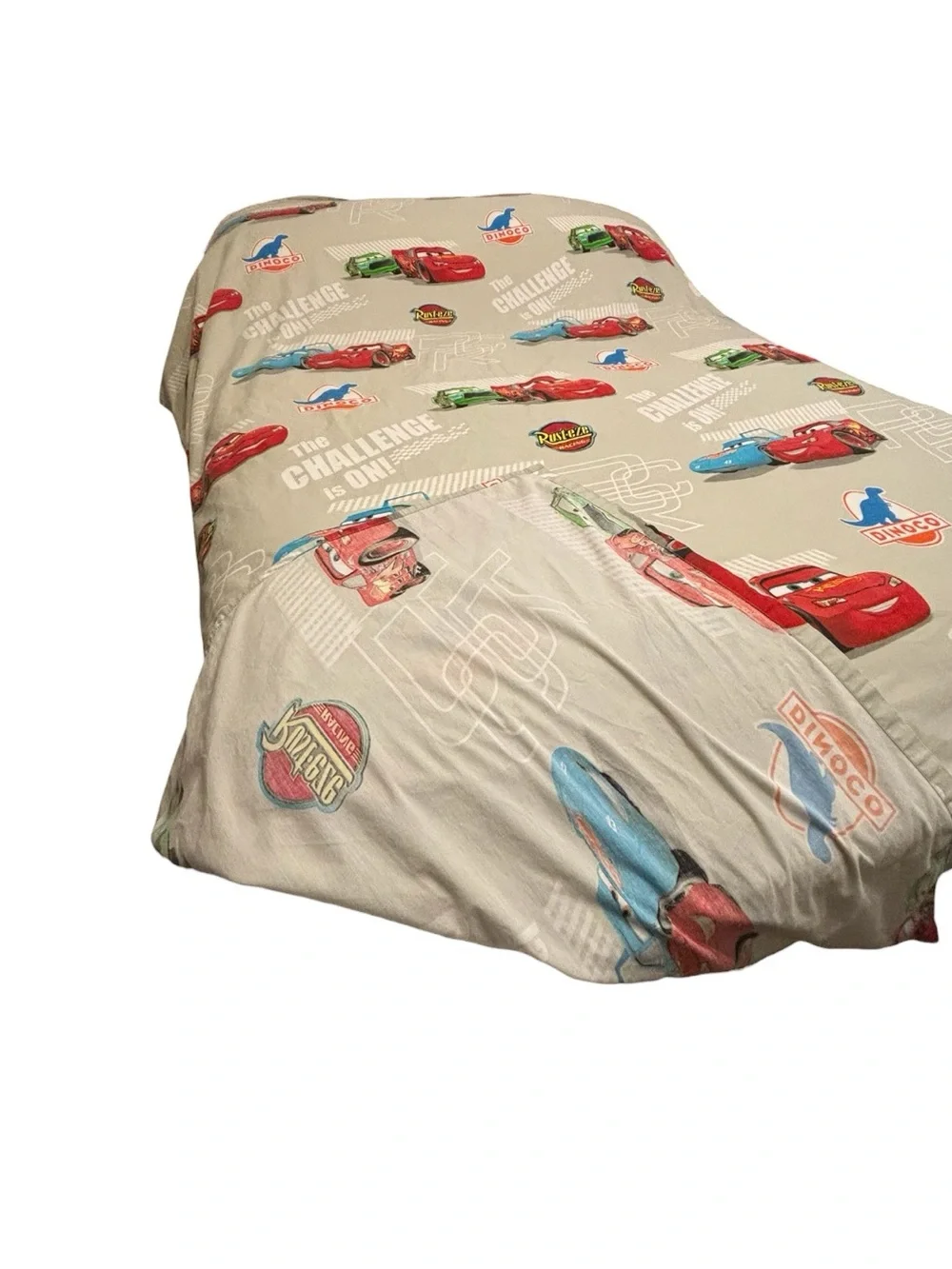 Disney Pixar The World of Cars Full Flat Sheet Light Gray Lightning McQueen